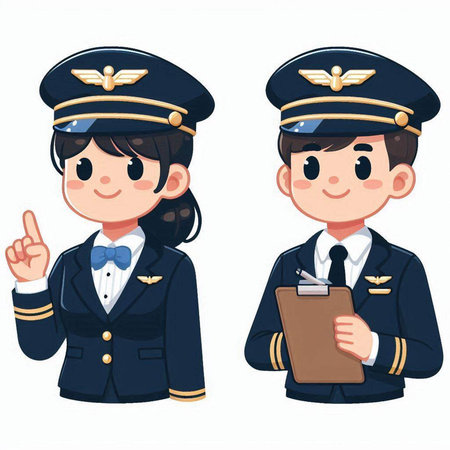 Airline pilot and stewardess in uniform. Vector illustration.のイラスト素材
