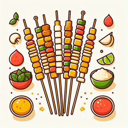 Skewers on skewers with spices. Vector illustration.のイラスト素材