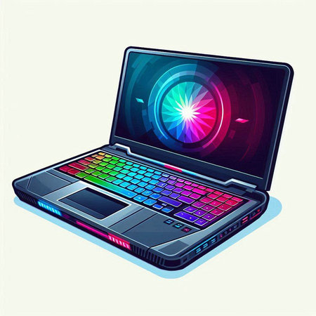 Laptop with a colorful radar on a white background. Vector illustrationのイラスト素材