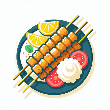 Skewers with lemon and sour cream. Vector illustration.のイラスト素材