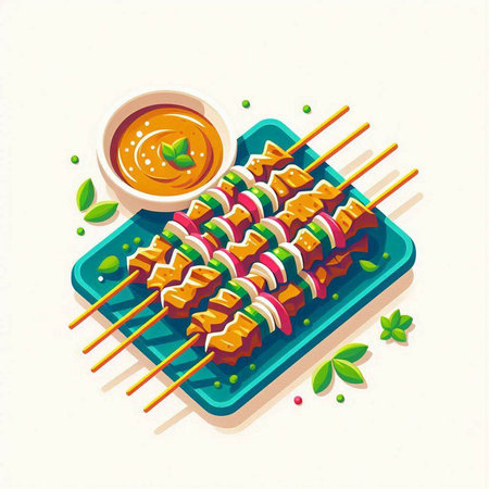 Vector illustration of chicken kebab on skewers with sauce.のイラスト素材