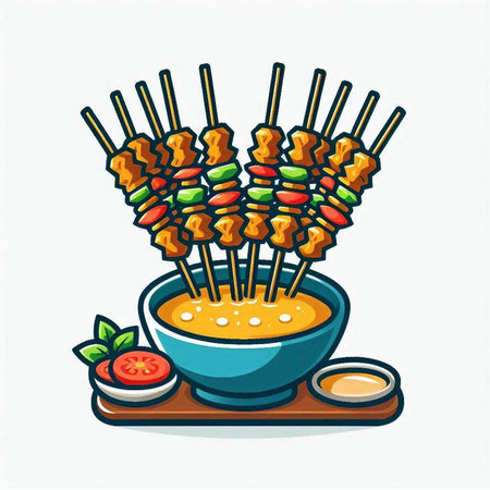 skewers in a bowl on a white background, vector illustrationのイラスト素材