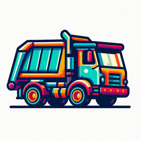 Vector illustration of a garbage truck isolated on a white background. Side view.のイラスト素材