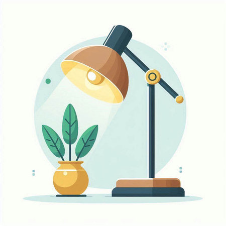 Flat design vector illustration of modern office desk lamp and plant in potのイラスト素材