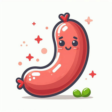 Sausage character. Cute kawaii sausage vector illustration.のイラスト素材