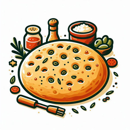Illustration of a round pizza on a white background. Vector illustration.のイラスト素材
