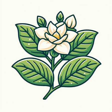 Garden jasmine flower on white background. Vector illustration.のイラスト素材