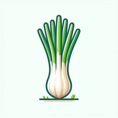 Fresh spring onion isolated on white background. Vector illustration in flat style.のイラスト素材