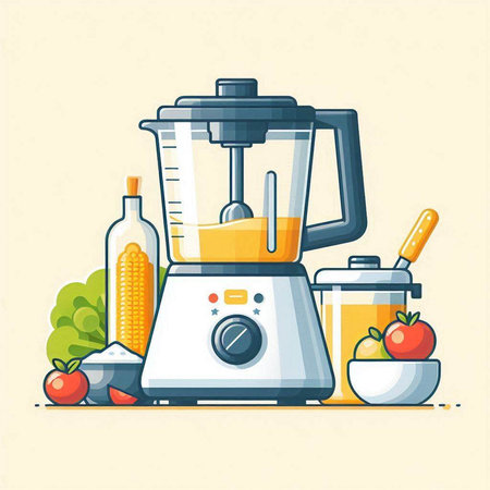 Vector illustration of a blender and ingredients for making smoothies. Flat style.のイラスト素材