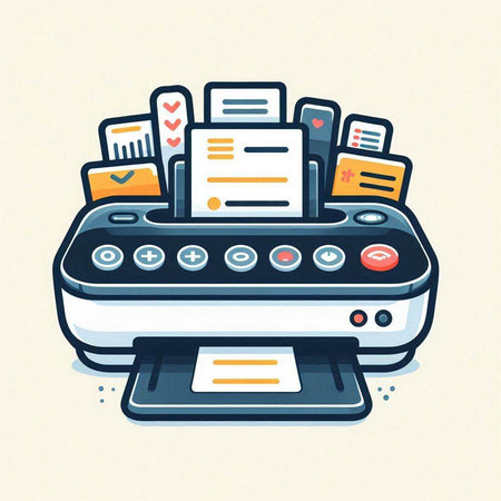 Vector illustration of a printer with documents. Flat style. Business concept.のイラスト素材