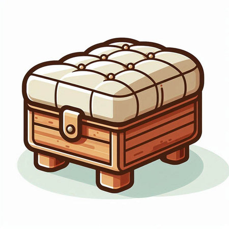 Illustration of a wooden chest with pillows on a white backgroundのイラスト素材
