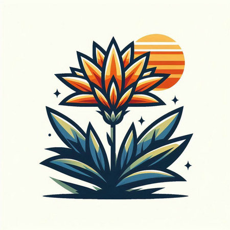 Vector illustration of stylized flower with sun and stripes in the backgroundのイラスト素材