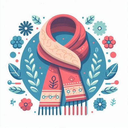 Vector illustration of a scarf with floral pattern on a white background.のイラスト素材