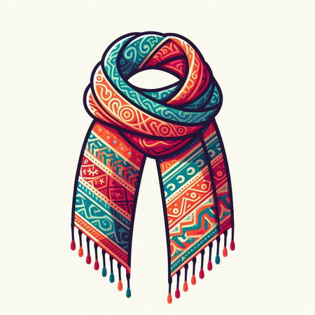 Vector illustration of a colorful hand drawn scarf isolated on white background.のイラスト素材