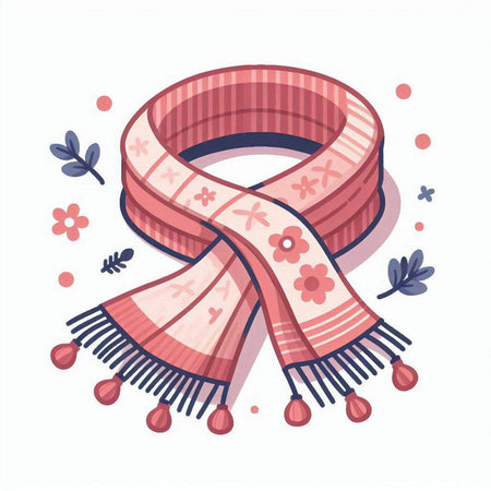 Hand drawn vector illustration of a pink scarf. Isolated on white background.のイラスト素材