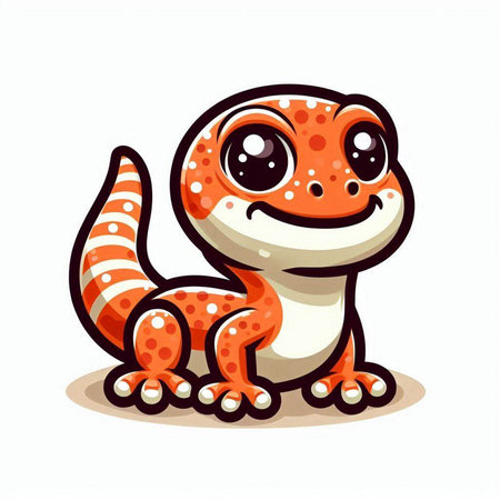 Cute cartoon gecko isolated on white background. Vector illustration.のイラスト素材