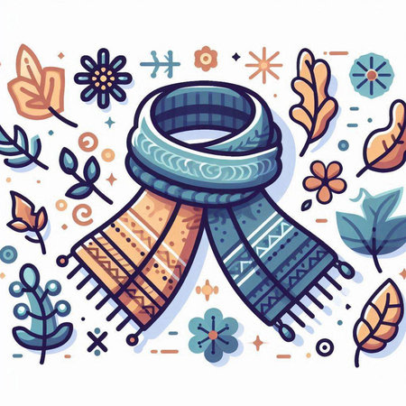 Hand drawn vector illustration of a scarf and hat. Doodle style.のイラスト素材