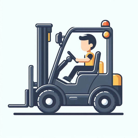 Forklift with driver. Forklift truck. Vector illustration in flat styleのイラスト素材