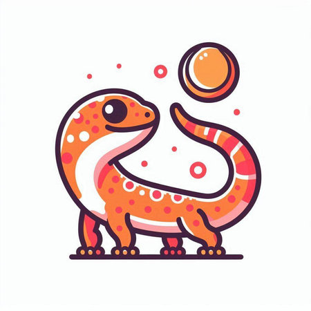 Funny kawaii lizard on white background. Vector illustration.のイラスト素材