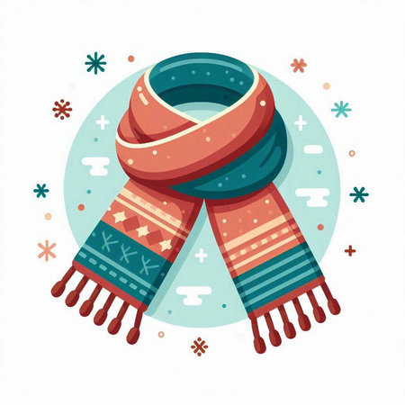 Vector illustration of winter scarf. Colorful flat design. Isolated on white background.のイラスト素材