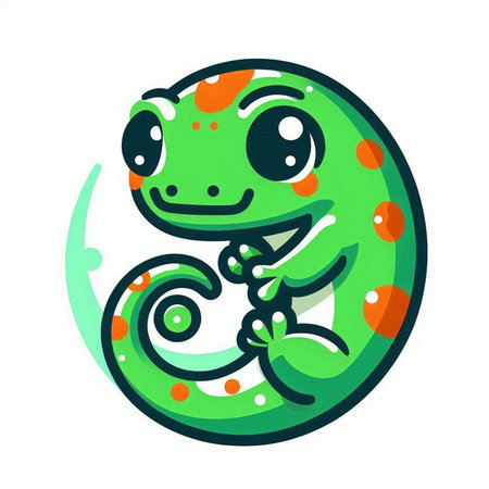 Cute cartoon chameleon isolated on white background. Vector illustration.のイラスト素材