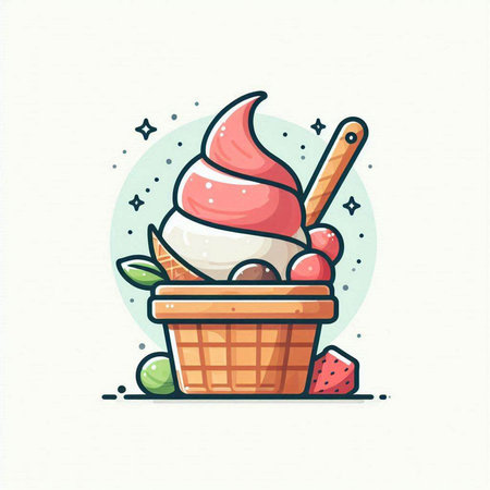 Ice cream in a waffle cup. Vector illustration in cartoon style.のイラスト素材