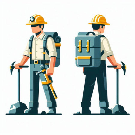 Workers in hardhats. Vector illustration in flat style.のイラスト素材