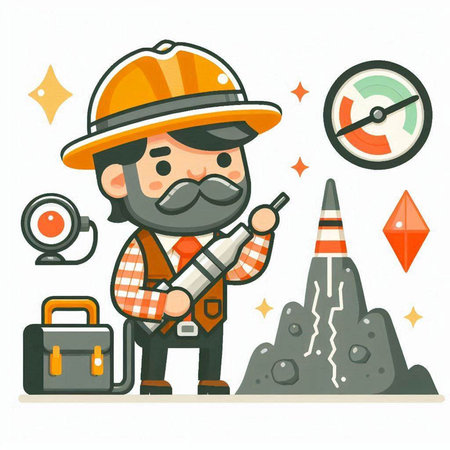 Vector cartoon illustration of a miner with a gun in his hand.のイラスト素材