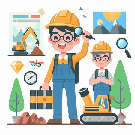 Worker with construction tools. Vector illustration in a flat style.のイラスト素材