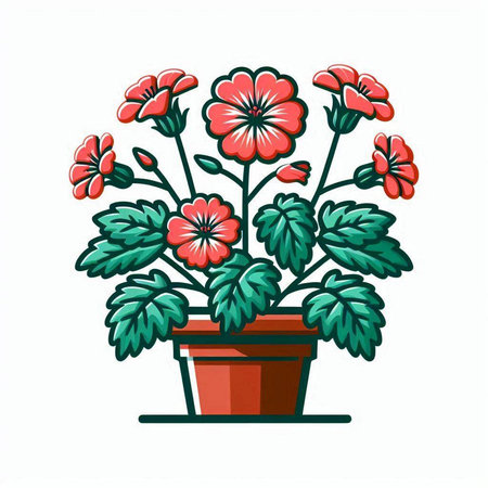 Flowerpot with geraniums isolated on white background. Vector illustration.のイラスト素材