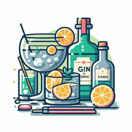 Cocktails flat icon. Alcoholic drinks set. Vector illustrationのイラスト素材
