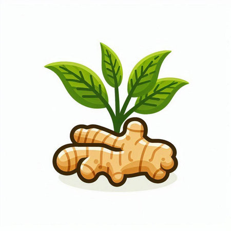 Ginger root and leaves isolated on white background. Vector illustration.のイラスト素材