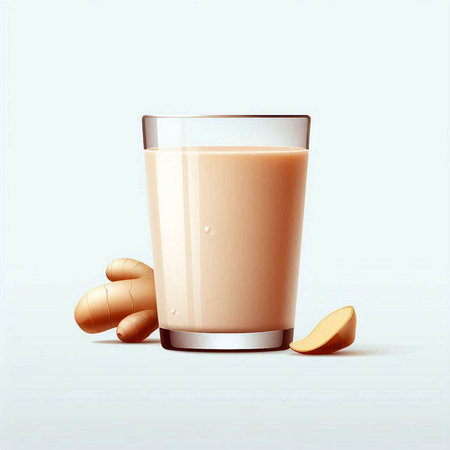 Glass of milk with ginger on a white background. Vector illustration.のイラスト素材
