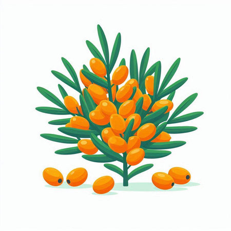 Sea buckthorn branch isolated on white background. Vector illustration.のイラスト素材