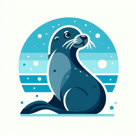 Cute cartoon seal on the background of the sea, vector illustrationのイラスト素材