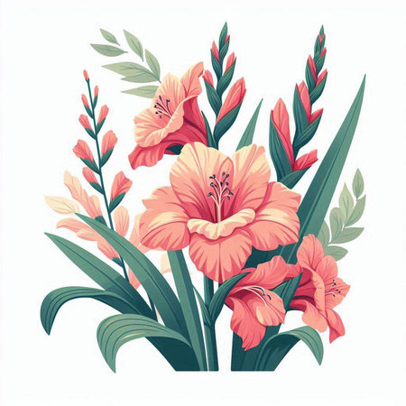 Flower bouquet of lilies. Vector illustration in retro style.のイラスト素材
