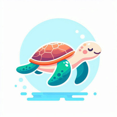 Cute cartoon sea turtle. Vector illustration in a flat style.のイラスト素材