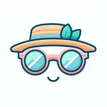 Cute cartoon summer hat and glasses with leaves. Vector illustration.のイラスト素材