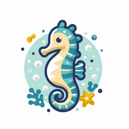 Seahorse icon in cartoon style. Sea life vector illustration.のイラスト素材