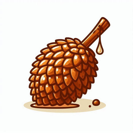 Pine cone with a drop of honey. Vector illustration isolated on white background.のイラスト素材