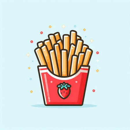 French fries in a red box. Vector illustration in cartoon style.のイラスト素材