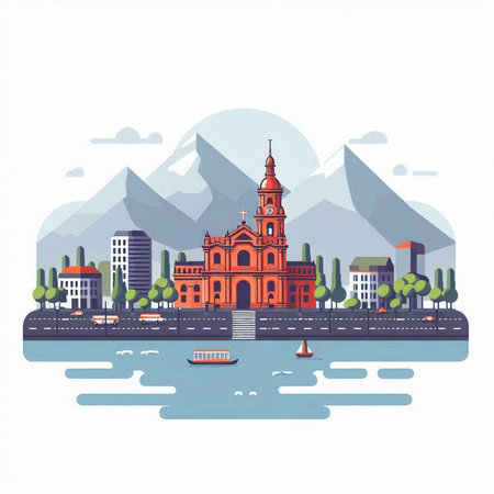 Cityscape of Reykjavik, Iceland. Vector illustration.のイラスト素材