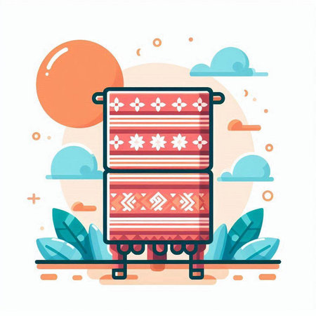 Vector illustration of a blanket in a flat style on the background of the landscape.のイラスト素材