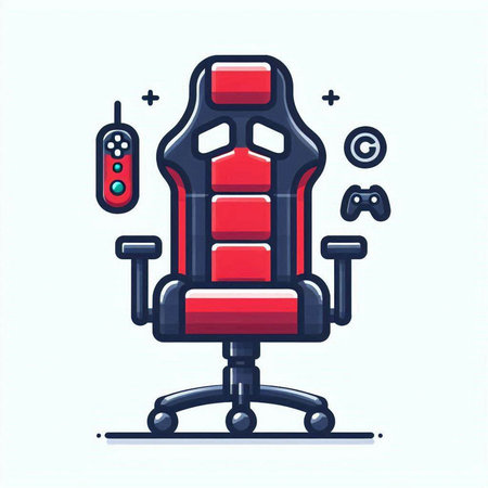 Vector illustration of red office chair with remote control. Flat line art style design for web, site, advertising, banner, poster, board and print.のイラスト素材