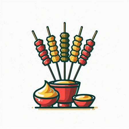 Skewers on skewers with sauces. Vector illustration.のイラスト素材