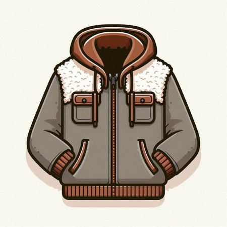 Stylish winter jacket with a hood and fur collar. Vector illustration.のイラスト素材
