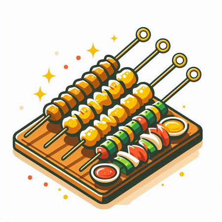 Skewers on skewers on a white background. Vector illustration.のイラスト素材