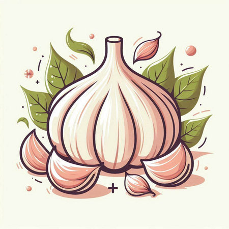 Garlic vector illustration, isolated on white background, hand drawn styleのイラスト素材