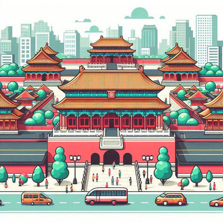 Taipei, Taiwan cityscape with traditional buildings. Vector illustration.のイラスト素材