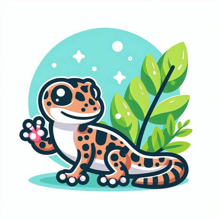 Cute leopard gecko sitting on the grass. Vector illustrationのイラスト素材